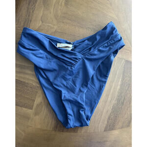 BECCA Women's Cross Front French Cut Cheeky Bikini Bottom Blue Sz S